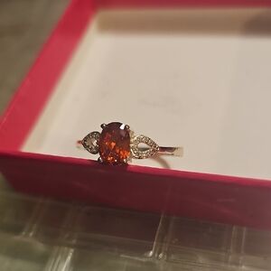 Stunning Silver , Mandarin Orange Garnet And Cubic Z Ring Size 10.5